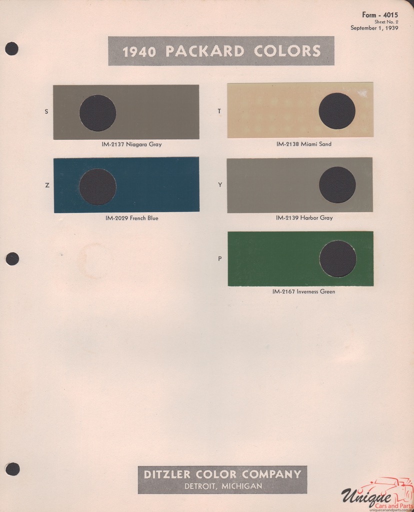1940 Packard Paint Charts PPG 3